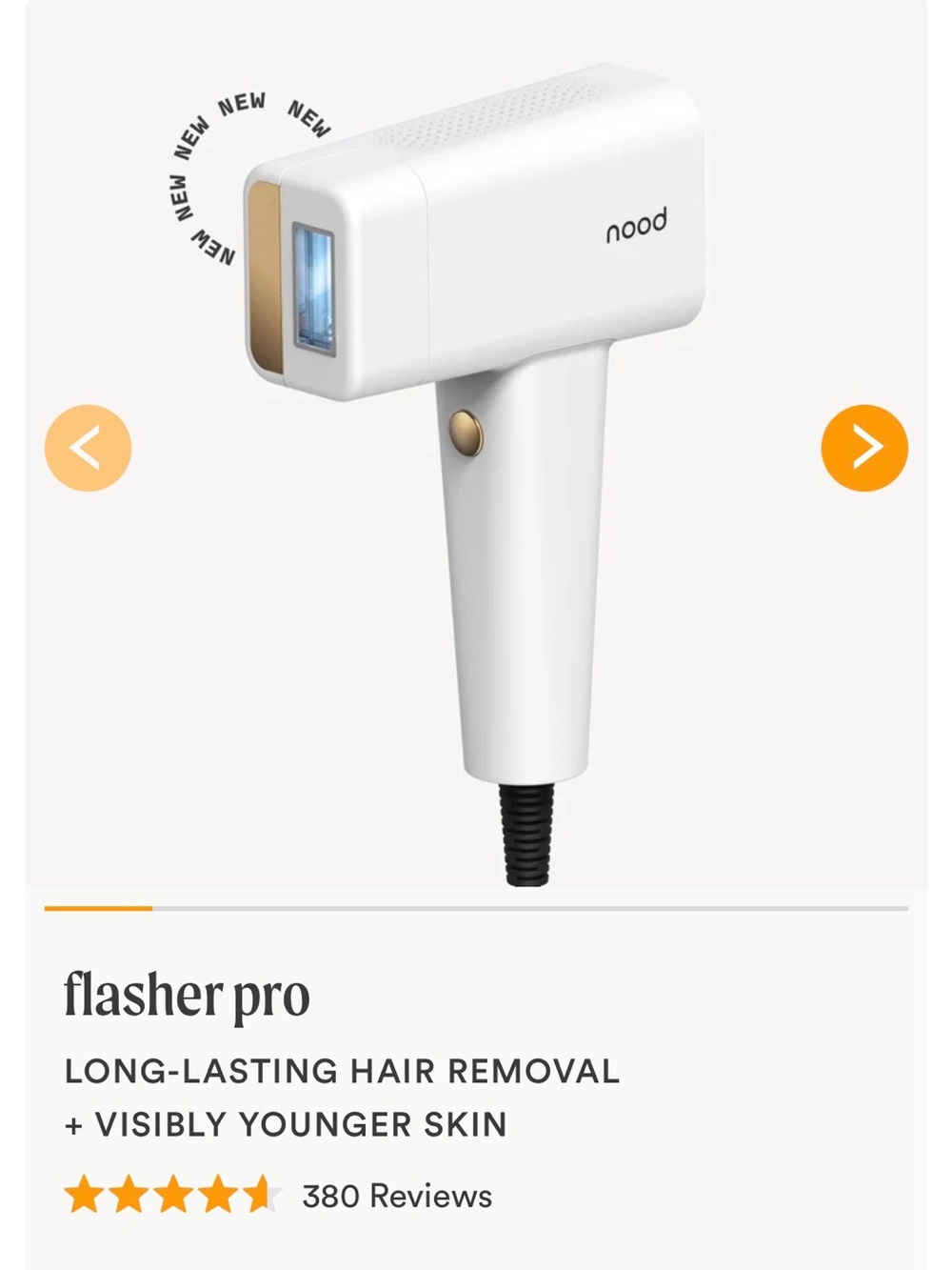 nood Flasher Pro IPL Hair Removal Device — White with Gold Accents